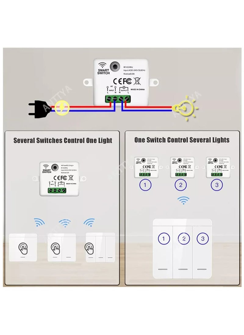 Generic - Touch Light Switch Wireless Remote Control 433MHz AC 85V-250V 10A Receiver 86 Wall Panel For Smart Home Ceiling Lamp LED - Image 1