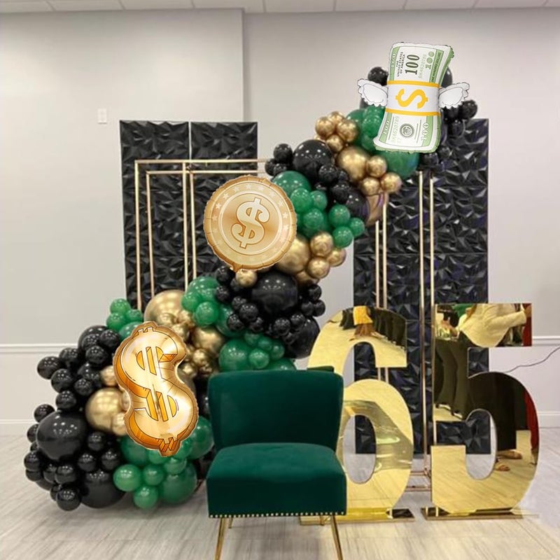 Heukikt 150Pcs Dollar Balloon Arch Kit, Green Metallic Gold Black Balloons with Dollar Foil Balloons for Birthday Money Theme Casino Anniversary Poker Night Party Decorations - Image 4