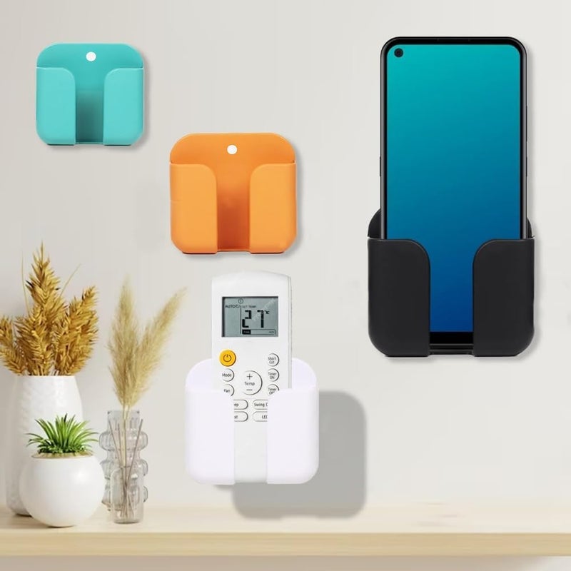 WALLVIEW TECH Pack of 4 Wall Mounted Mobile Smartphone Holder Storage Case for Phones with Strong Adhesive Strips|Wall Mount Mobile Stand/Multi-Purpose Stand for Phone Charging (Orane) - Image 2