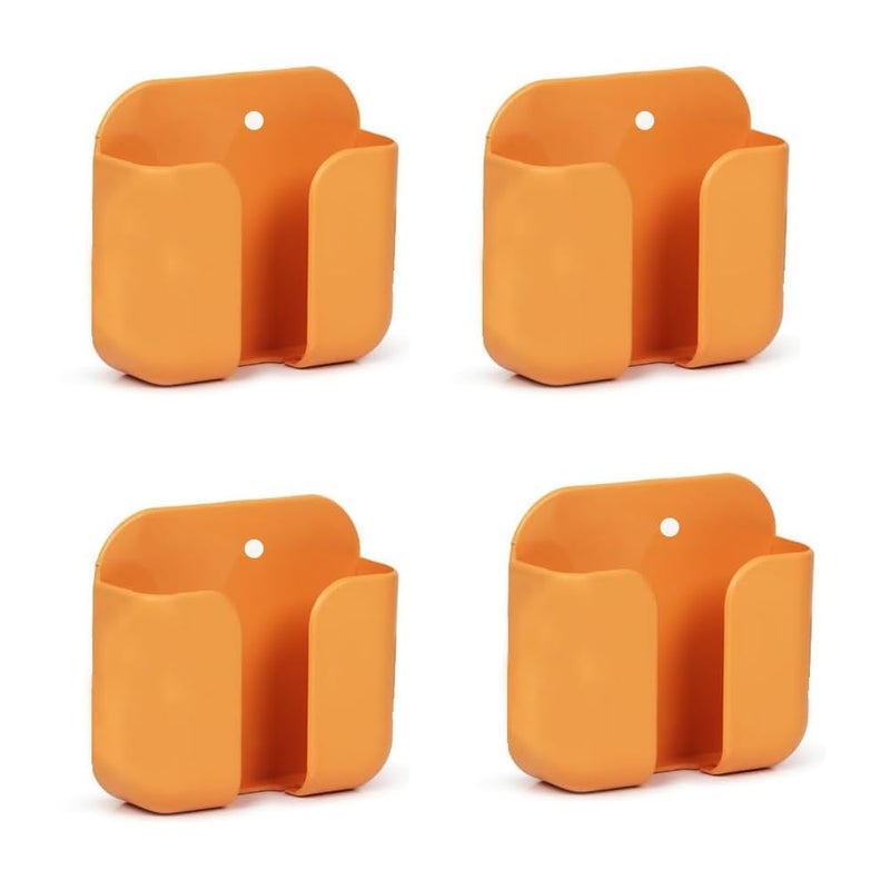 WALLVIEW TECH Pack of 4 Wall Mounted Mobile Smartphone Holder Storage Case for Phones with Strong Adhesive Strips|Wall Mount Mobile Stand/Multi-Purpose Stand for Phone Charging (Orane) - Image 1