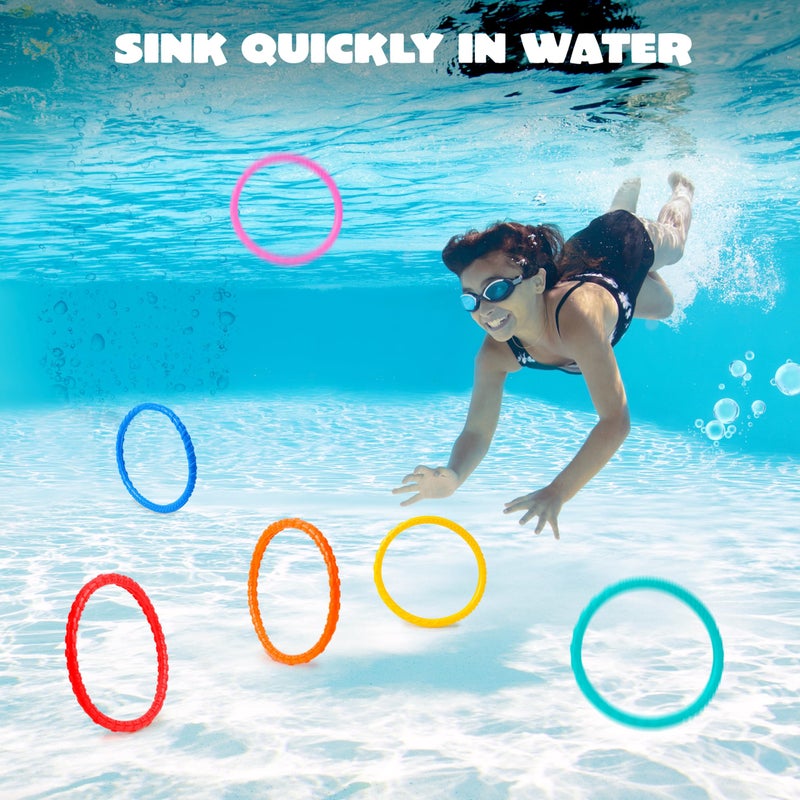 JOYIN Dive Circles Pool Toys, 8 Pcs Colorful Pool Rings for Kids, Underwater Training Swimming Diving Toy for Kids Gifts Summer Swim Water Fun Games - Image 2