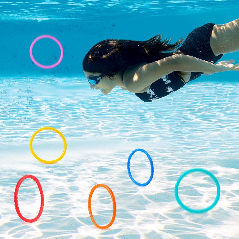 JOYIN Dive Circles Pool Toys, 8 Pcs Colorful Pool Rings for Kids, Underwater Training Swimming Diving Toy for Kids Gifts Summer Swim Water Fun Games - Image 3