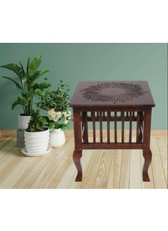 The Assel Craft The Assel Craft Beautiful Brown Carved Mango Wooden Stool for Home Decor Multipurpose Living Room Stool Sitting Stool Side Table and Bedroom Side Table 