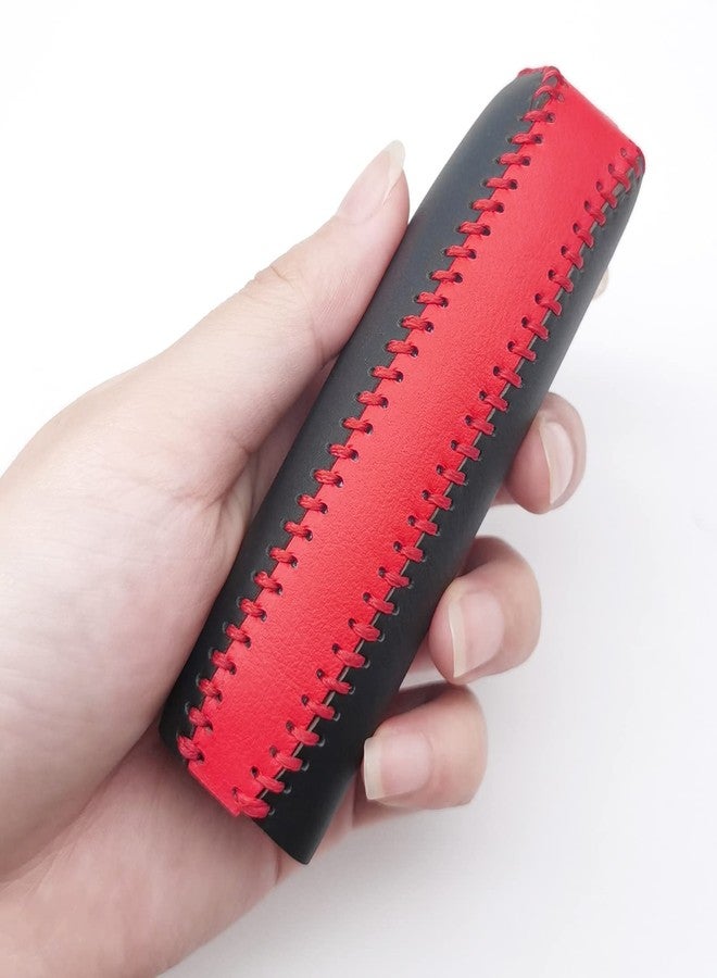SUNBREATH Compatible with Black Red Genuine Leather Hand-Stitched Handbrake Protector Cover Interior Accessories Decoration for Ford Mustang 2015 2016 2017 2018 2019 2020 2021 2022 2023 Red Stitches - Image 4
