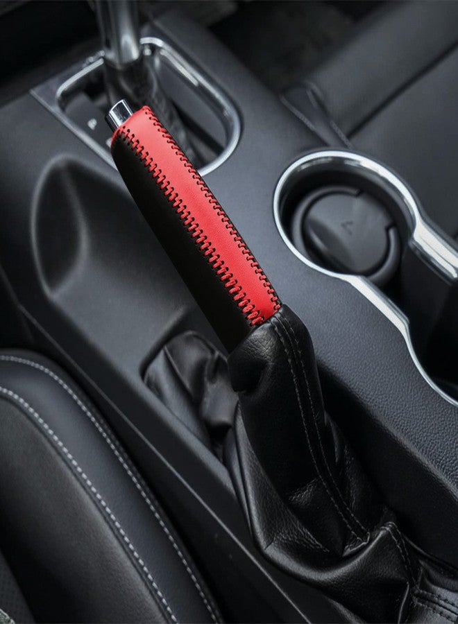 SUNBREATH Compatible with Black Red Genuine Leather Hand-Stitched Handbrake Protector Cover Interior Accessories Decoration for Ford Mustang 2015 2016 2017 2018 2019 2020 2021 2022 2023 Red Stitches - Image 5