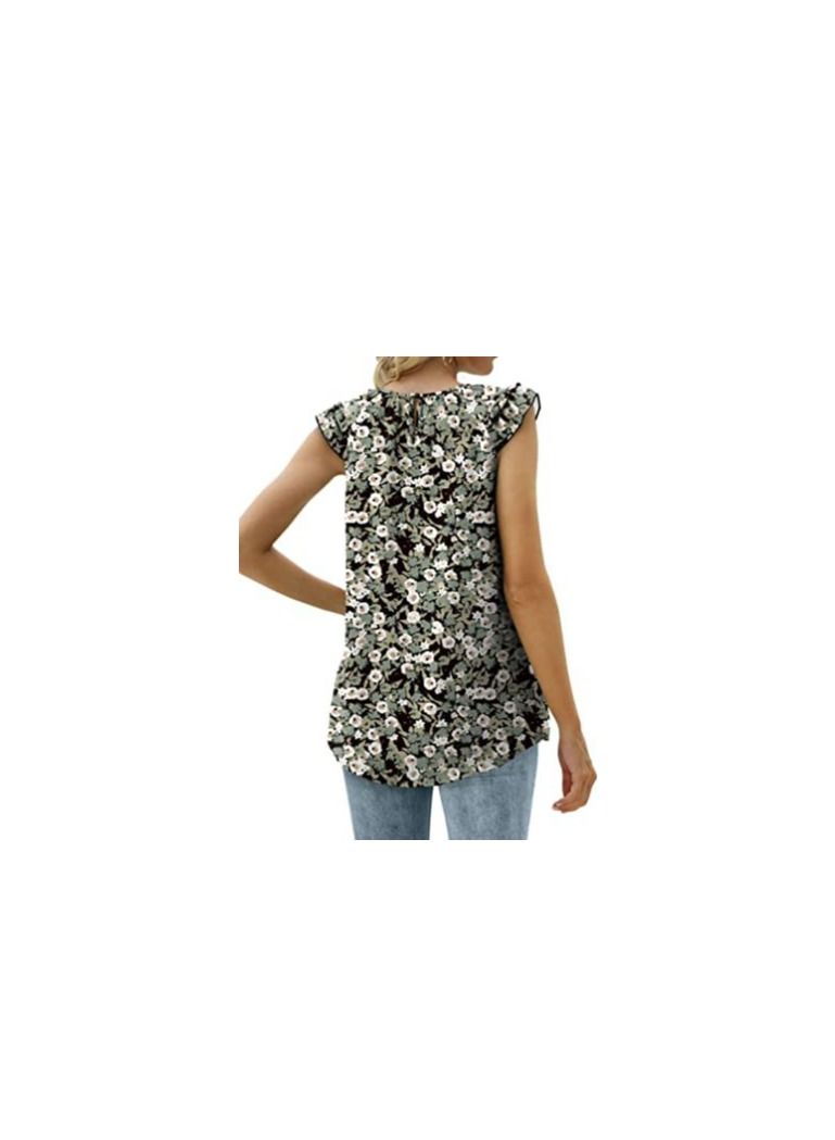 Loquat Women's Summer New Sleeveless Round Neck Chiffon Pleated Print Vest  - Image 2