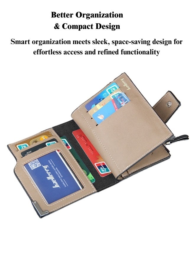 بايلليري محفظة جلدية للرجال، محفظة رجالية ثلاثية الطي بسحاب، لون القهوة - Image 2