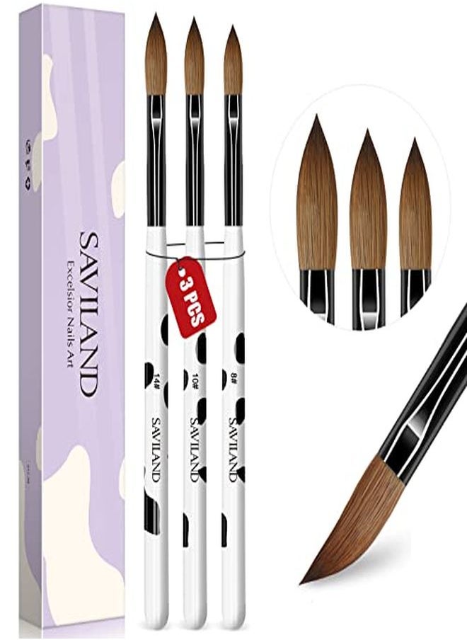 Saviland - 3Pcs Acrylic Nail Brush Set, Size 8/10/14 Kolinsky Acrylic Nail Brushes For Acrylic Application, Nail Extension With Black & White Handle For Beginner & Professional - Image 1
