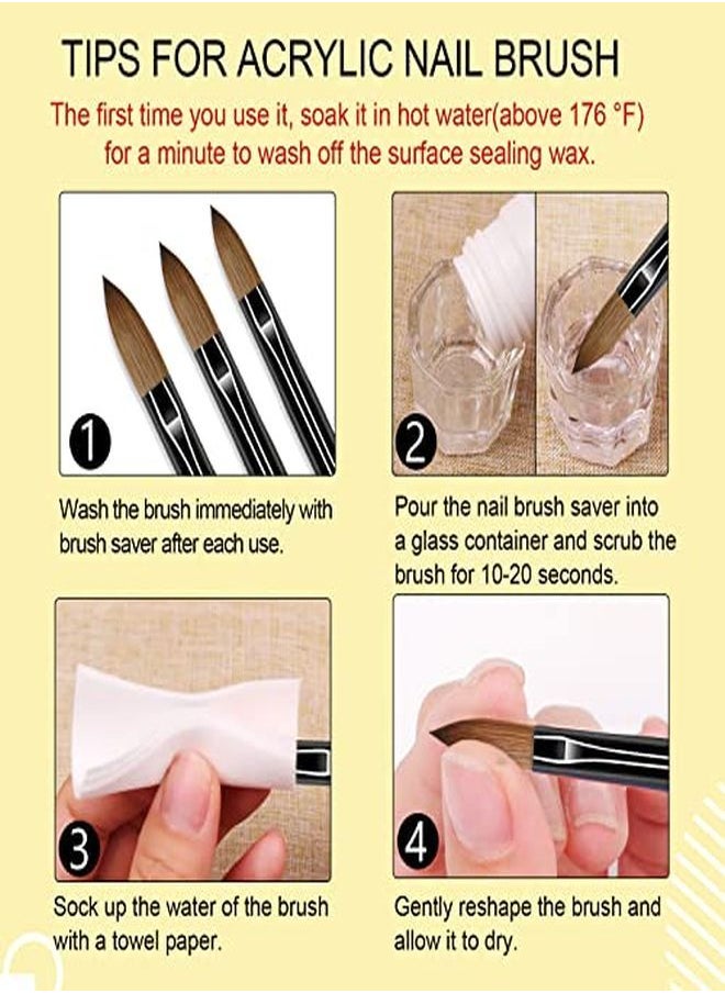 Saviland - 3Pcs Acrylic Nail Brush Set, Size 8/10/14 Kolinsky Acrylic Nail Brushes For Acrylic Application, Nail Extension With Black & White Handle For Beginner & Professional - Image 1