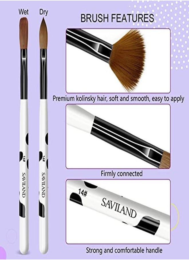 Saviland - 3Pcs Acrylic Nail Brush Set, Size 8/10/14 Kolinsky Acrylic Nail Brushes For Acrylic Application, Nail Extension With Black & White Handle For Beginner & Professional - Image 1