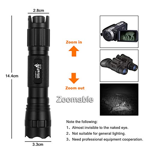 ULTRAFIRE 850nm IR Illuminator Adjustable Focus LED IR Flashlight Infrared Light,Stepless Dimming Hunting Flashlight for Night Vision Devices,Infrared Illuminator Torch with Charger and UFB26 - Image 2