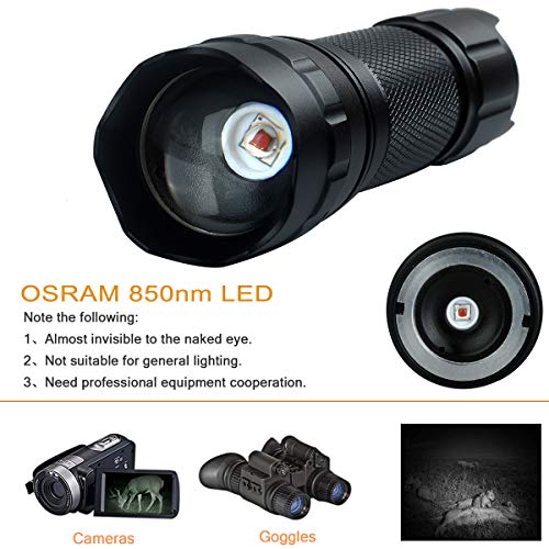 ULTRAFIRE 850nm IR Illuminator Adjustable Focus LED IR Flashlight Infrared Light,Stepless Dimming Hunting Flashlight for Night Vision Devices,Infrared Illuminator Torch with Charger and UFB26 - Image 3