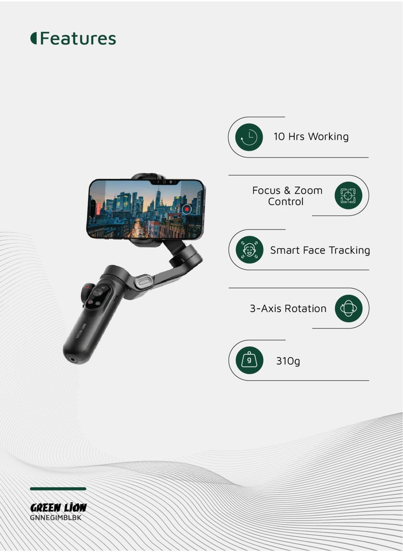 GREEN LION New York Gimbal with Smart Face Tracking / Focus & Zoom Control | Smart Face Tracking | Built-In Fill Light | OLED Display | Ultra-Light Stabilizer- Black  - Image 2