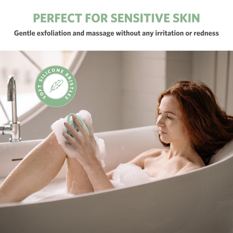 Sndyi Silicone Body Scrubber, Gentle Exfoliating Body Scrubber for Sensitive Skin, Leaf Shaped Shower Scrubber for Body with Lathering Bristles, Silicone Loofah Body Brush for Showering, Green - Image 5