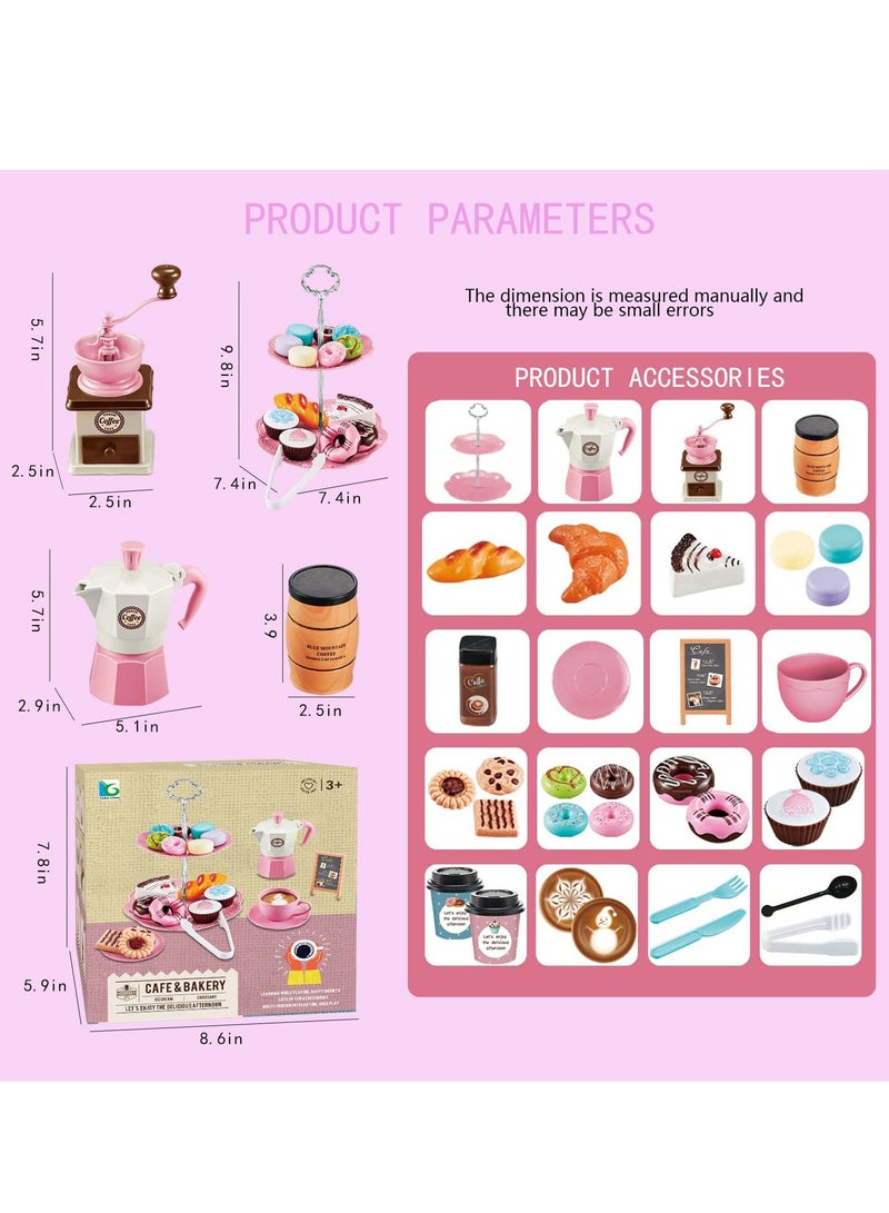 شو وو Tea Party Set for Little Girls, 38 PCS Pretend Including Coffee Maker and Play Food Dessert Set, Princess Time Toy, Kids Kitchen Girls Children Boys Age 3-9 - Image 2