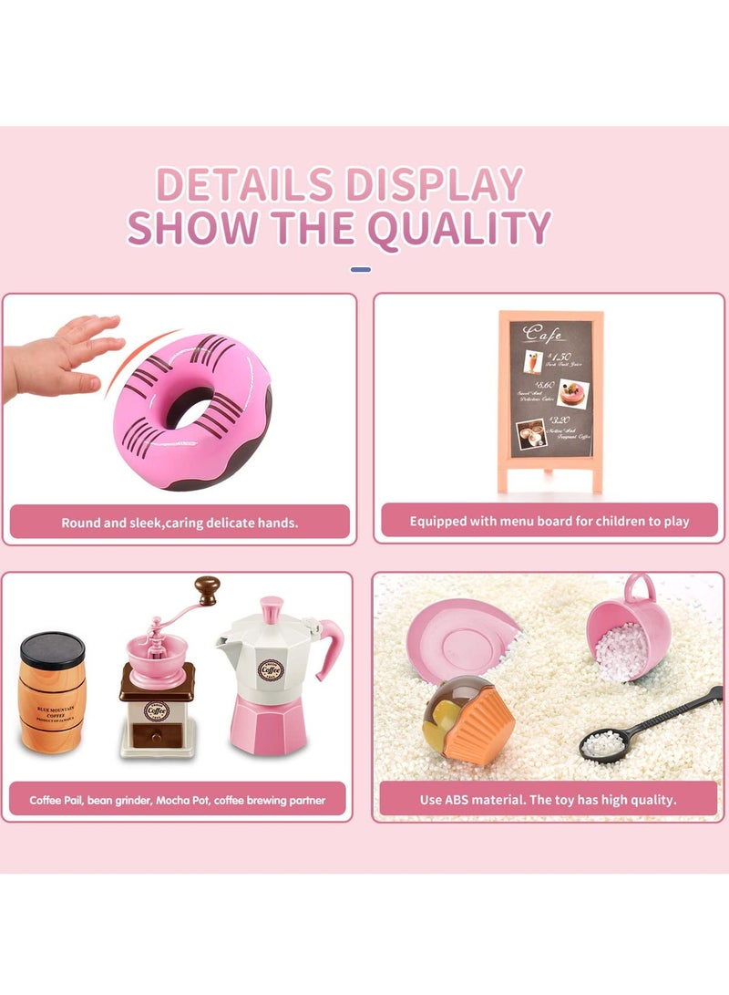 شو وو Tea Party Set for Little Girls, 38 PCS Pretend Including Coffee Maker and Play Food Dessert Set, Princess Time Toy, Kids Kitchen Girls Children Boys Age 3-9 - Image 3