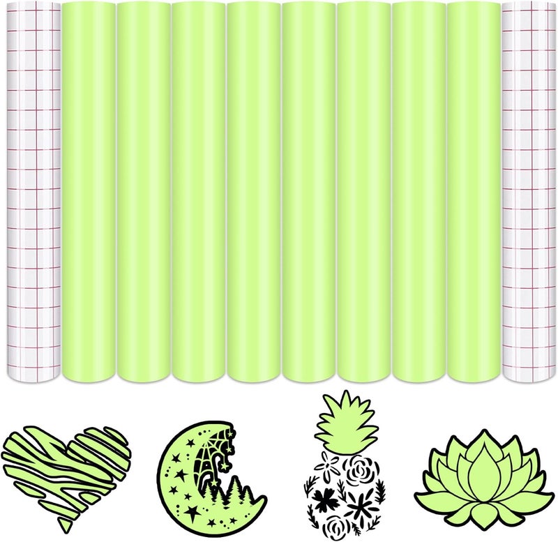 Tintnut Boho Permanent Vinyl - 8 Sheets 12"x10"Lunar Green Adhesive Vinyl Sheets Neon Self Sticker Waterproof Vinyl Compatible with Cricut Or Silhouett - Image 1