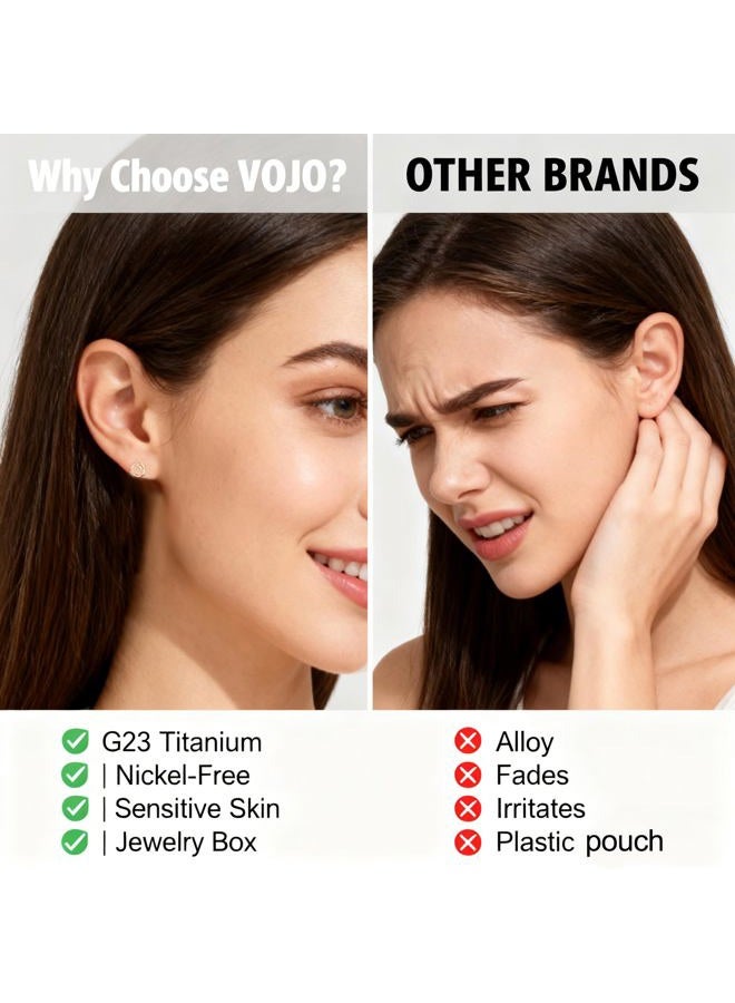 VOJO Implant Grade G23 Titanium Stud Earrings for Sensitive Ears Post Pierced Cartilage Lobe Earring Stud for Women Girls Kids (Rose Gold) - Image 5