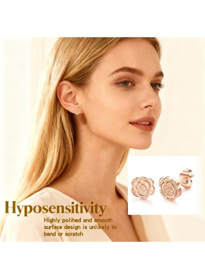 VOJO Implant Grade G23 Titanium Stud Earrings for Sensitive Ears Post Pierced Cartilage Lobe Earring Stud for Women Girls Kids (Rose Gold) - Image 3