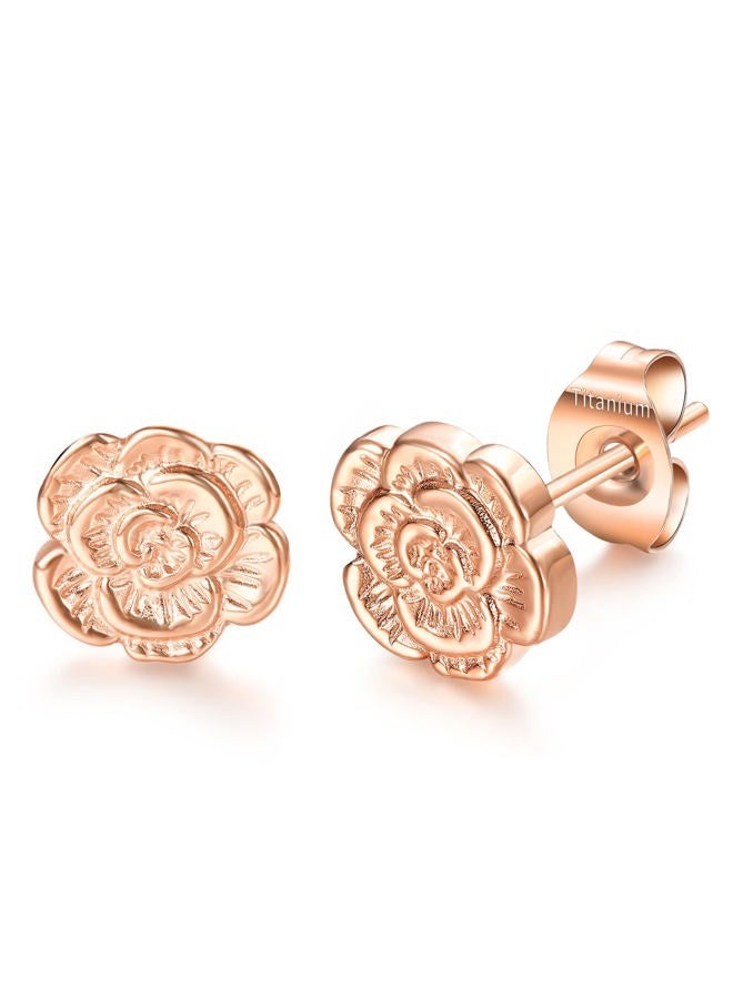 VOJO Implant Grade G23 Titanium Stud Earrings for Sensitive Ears Post Pierced Cartilage Lobe Earring Stud for Women Girls Kids (Rose Gold) - Image 1