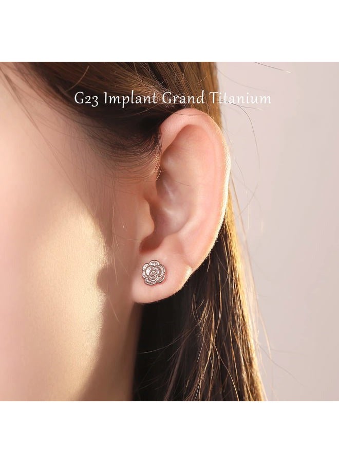 VOJO Implant Grade G23 Titanium Stud Earrings for Sensitive Ears Post Pierced Cartilage Lobe Earring Stud for Women Girls Kids (Rose Gold) - Image 2