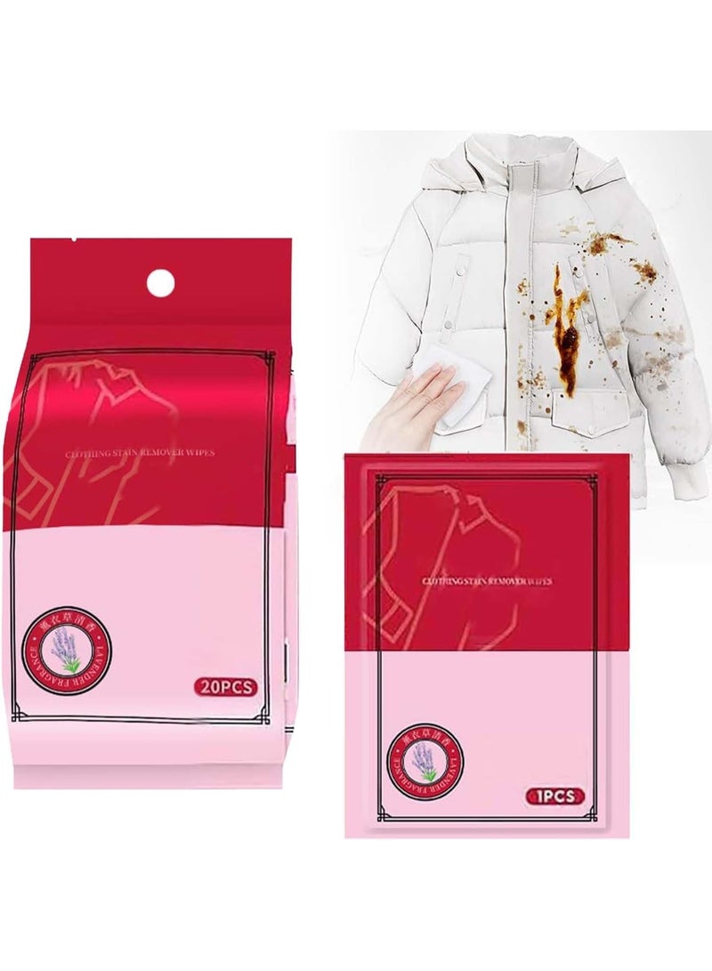 Stain Remover Wet Wipes,Portable Clothing Stain Remover Wipes Individually Wrapped Cleaning Wipes for Clothes, Shoes And Bed Sheets Laundry Household Gadget Wipe (20PCS) - Image 1