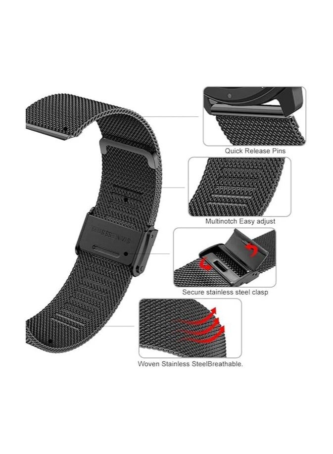 20mm Stainless Steel Metal Strap for Samsung Galaxy Watch 4 / Galaxy Watch 4 Classic/Galaxy Watch 3 41mm / Galaxy Active 2 / Gear Sport/GTS (BLACK) - Image 3