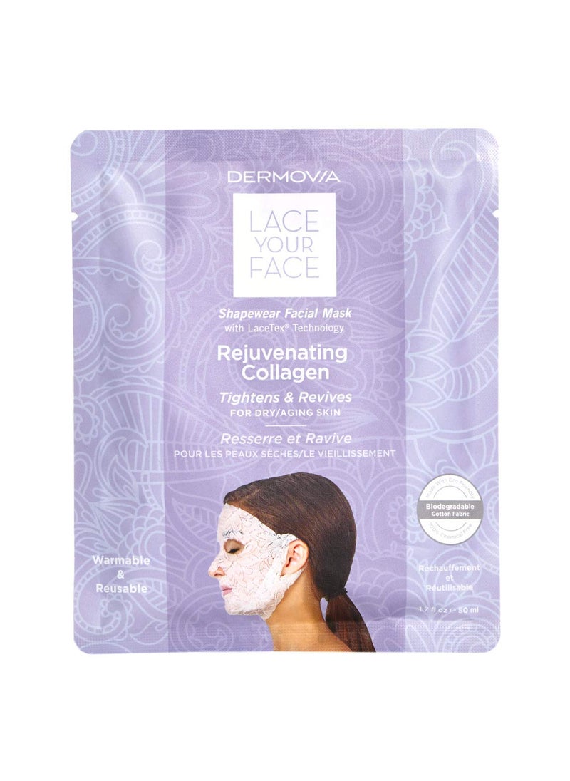 DERMOVIA - LACE YOUR FACE Patented Compression Facial Mask AS SEEN ON SHARK TANK Reusable Biodegradable Cotton Anti Aging Skin Care Rejuvenating Collagen Single - Image 1