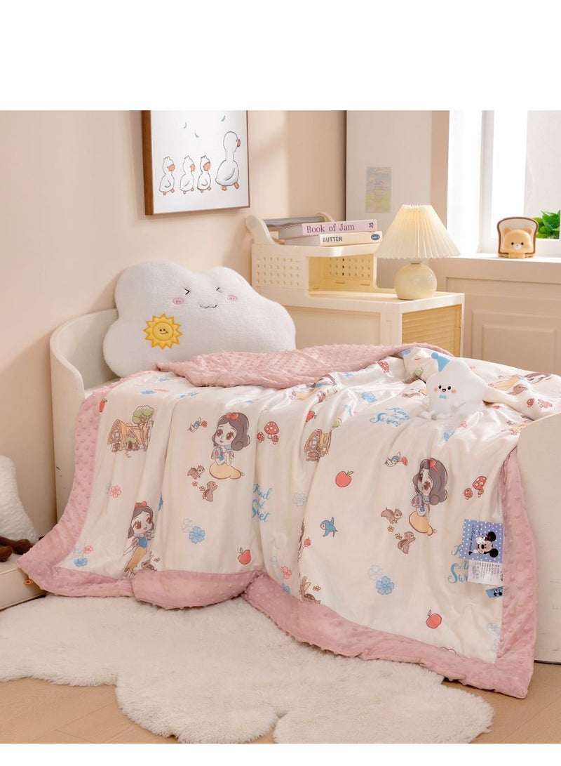 Pink and white cartoon princess pattern children's special quilt cartoon print air conditioning quilt kindergarten nap quilt multifunctional children's quilt suitable for boys and girls (size: 110cm×150cm)