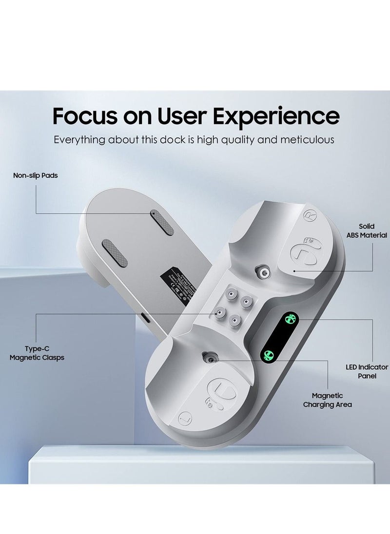 SYOSI Charging Station for Playstation VR2 Controller, Charging Dock Compatible with PS VR2 Controller LED Light Desk Charger Stand with Accessories 4 Type-C Magnetic Clasp and Type-C Cable (White)  - Image 5