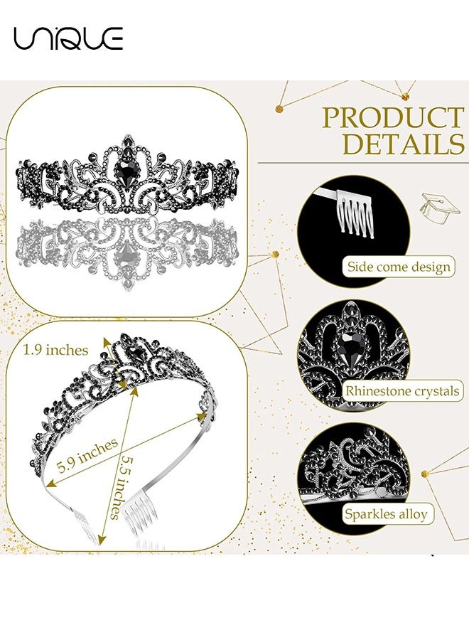Unique 2 Pcs Graduation Party Supplies Kits - Glittered Metal Graduation Princess Grad Crown Tiara and Graduated Sash Present for Graduation Party Decorations Grad Decor Favors (Black)  - Image 2