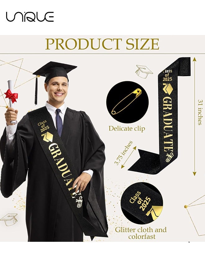 Unique 2 Pcs Graduation Party Supplies Kits - Glittered Metal Graduation Princess Grad Crown Tiara and Graduated Sash Present for Graduation Party Decorations Grad Decor Favors (Black)  - Image 3