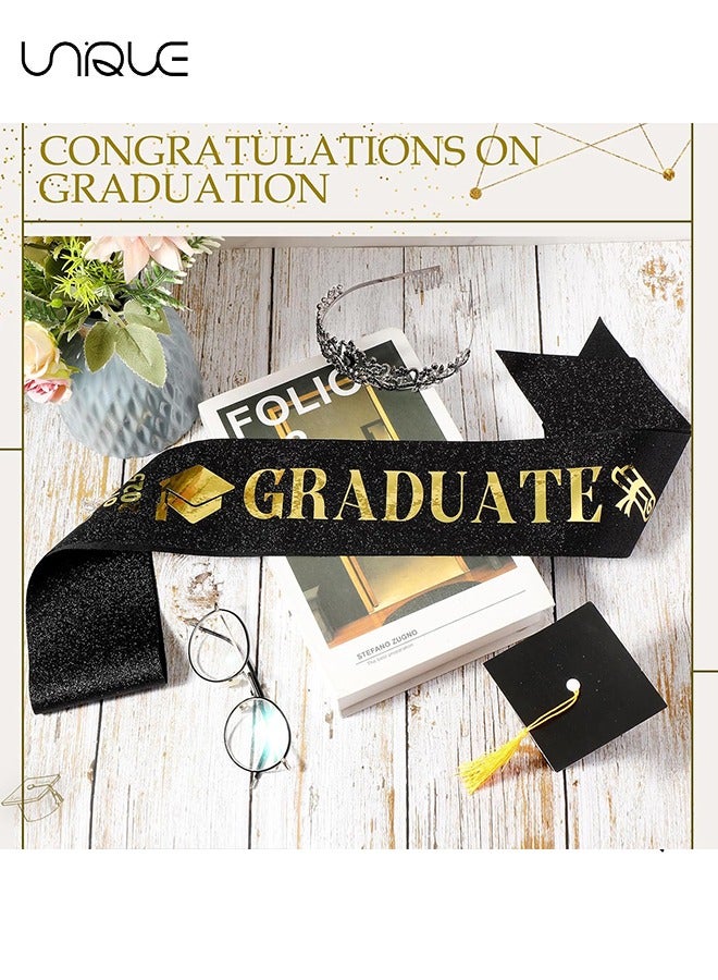 Unique 2 Pcs Graduation Party Supplies Kits - Glittered Metal Graduation Princess Grad Crown Tiara and Graduated Sash Present for Graduation Party Decorations Grad Decor Favors (Black)  - Image 4