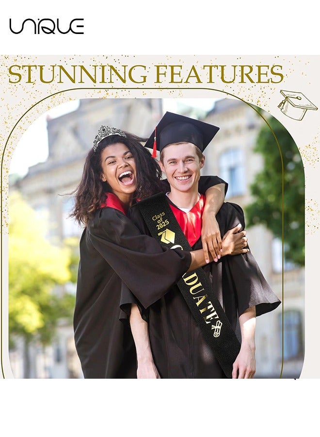 Unique 2 Pcs Graduation Party Supplies Kits - Glittered Metal Graduation Princess Grad Crown Tiara and Graduated Sash Present for Graduation Party Decorations Grad Decor Favors (Black)  - Image 5