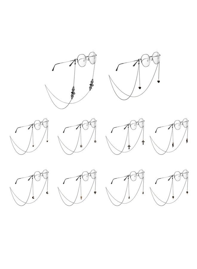 Patscorai 10 Pieces Glasses Chain Accessories For Women Men Eyeglass Holder Chain Goth Lanyard Sunglasses Chains Bat Moon Heart Cat Lightning Cross Crown Star Anti Lost & Slip Eyeglass Leash  - Image 1