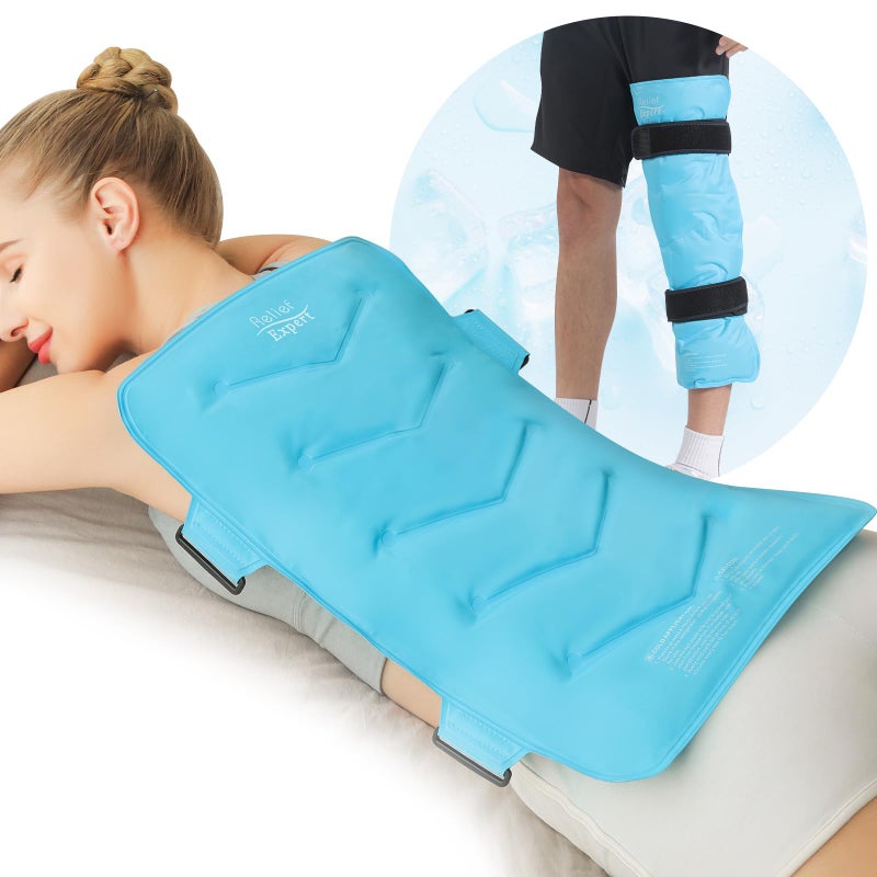 Relief Expert Extra Back Large Ice Pack 13x21 Reusable Ice Wrap for Back Discomfort and Musclar Fatigue Cold Compress Therapy Gel Cold Pack for Full Body Hip Leg XXL Blue
