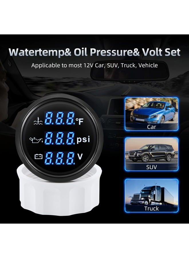 ARTILAURA Triple Gauge Set 3in1 (Oil Pressure+ Water Temperature + Voltmeter) 2" 52mm Blue Backlight AUTO Boat Gauge Kit with Sensor (Black) - Image 5