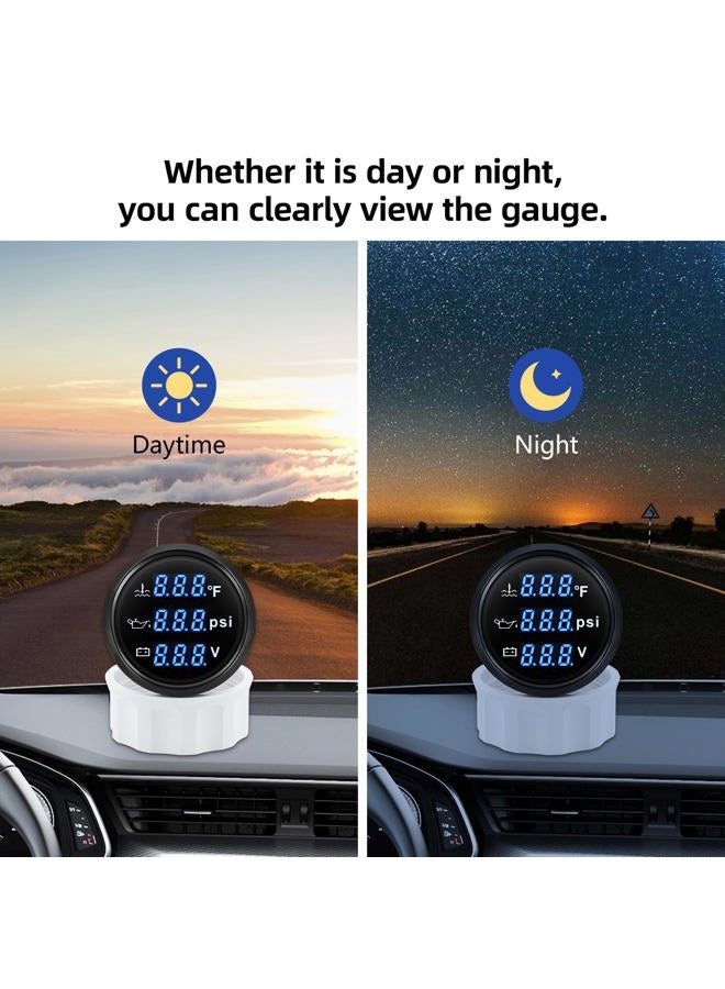 ARTILAURA Triple Gauge Set 3in1 (Oil Pressure+ Water Temperature + Voltmeter) 2" 52mm Blue Backlight AUTO Boat Gauge Kit with Sensor (Black) - Image 4