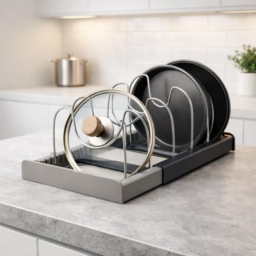 DecorTwist® 7-Tier Pot & Pan Rack Organizer | Adjustable Steel & ABS Lid Holder | Space-Saving Kitchen Storage (7-Tier Expandable Pot & Pan Rack) - Image 1