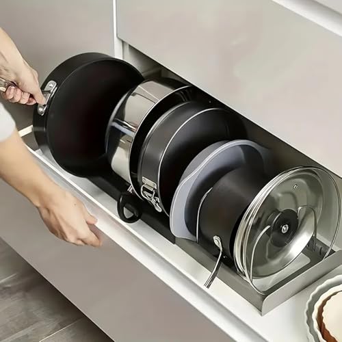 DecorTwist® 7-Tier Pot & Pan Rack Organizer | Adjustable Steel & ABS Lid Holder | Space-Saving Kitchen Storage (7-Tier Expandable Pot & Pan Rack) - Image 4