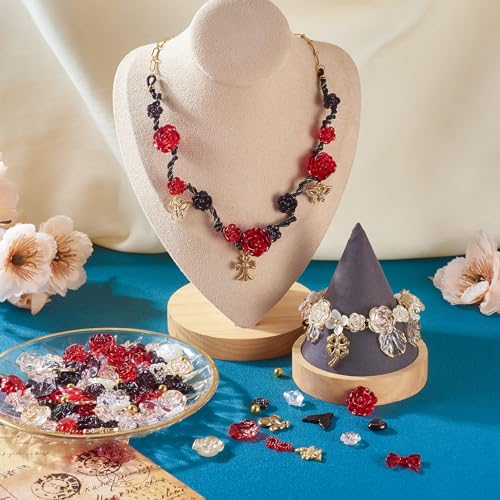 BB Beadthoven Beadthoven 300pcs 3D Resin Rose Flower Beads Embellishments Flatback Butterfly Bow Rose Cabochons Black Red Beads for Bracelet Earring Necklace Craft DIY Jewelry Making Supplies Halloween - Image 2