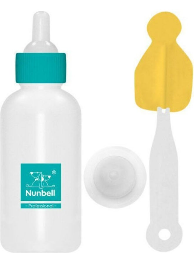 Nunbell Pet Feeding Set with Bottle, Cleaning Brush and Double Suction Base, White and blue Baby Animal Nursing Kit