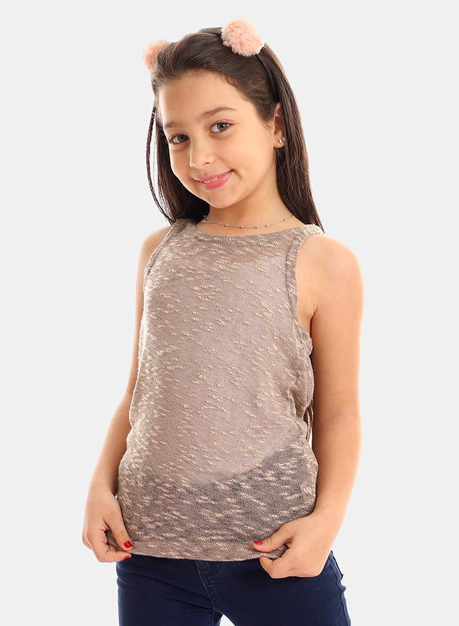 Kady girls self pattern sleeveless tank top girls beige 4 years - Image 1