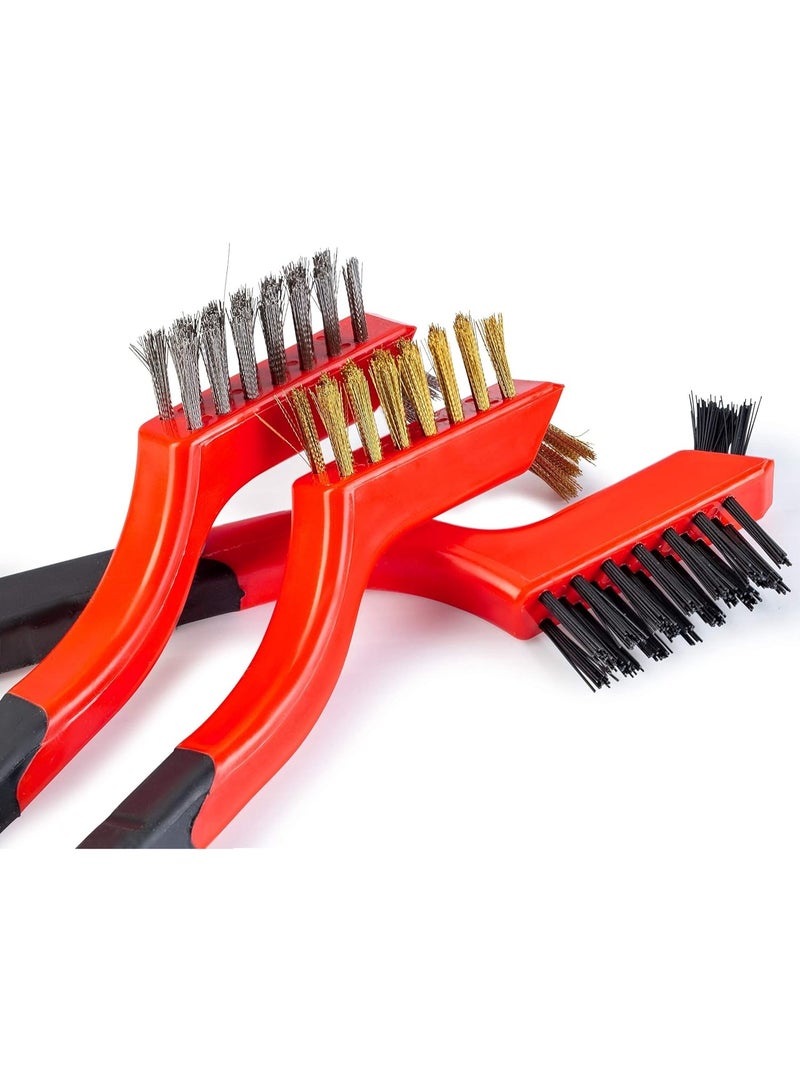 Small Wire Brush Set – 3-Piece Cleaning Brushes with Stainless Steel, Brass, and Nylon Bristles – Rust & Paint Removal Hand Tools for Metal, Plastic, and Delicate Surfaces - Image 2