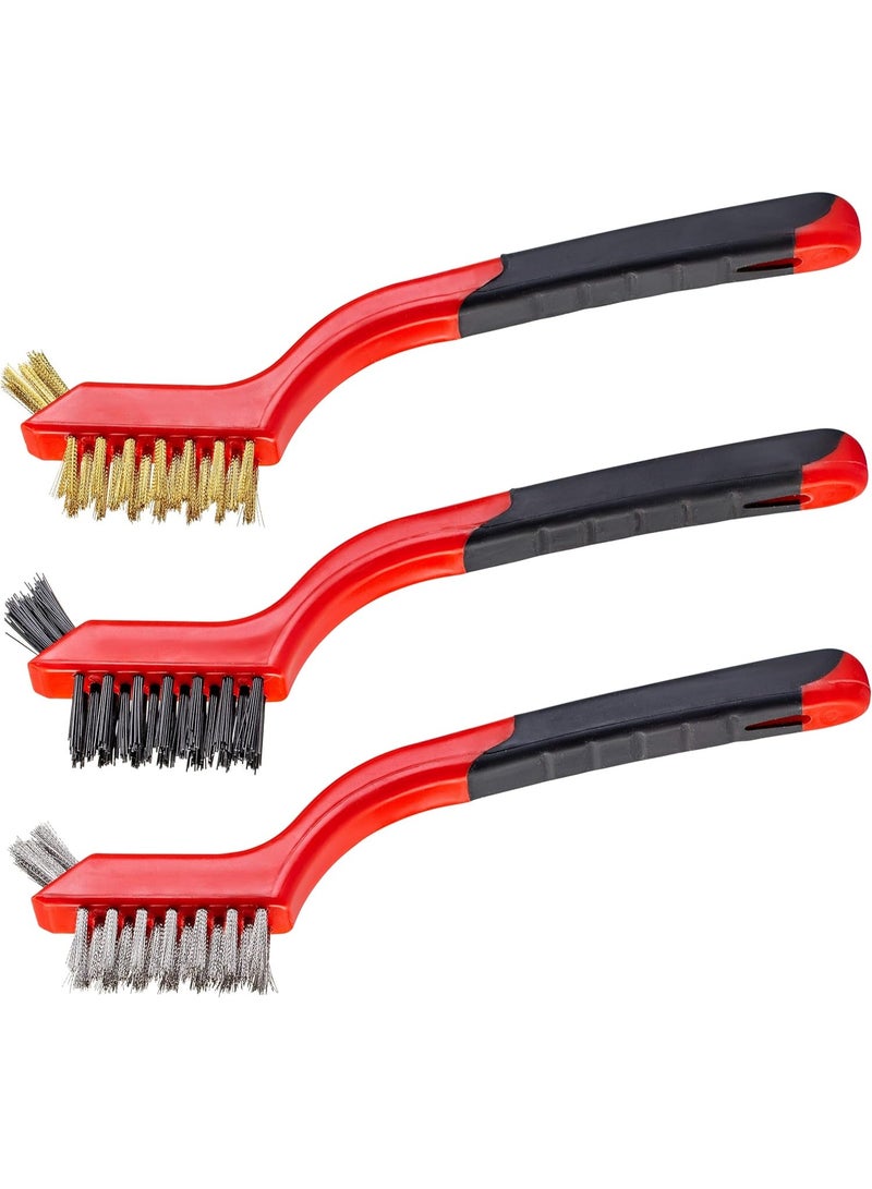 Small Wire Brush Set – 3-Piece Cleaning Brushes with Stainless Steel, Brass, and Nylon Bristles – Rust & Paint Removal Hand Tools for Metal, Plastic, and Delicate Surfaces - Image 1