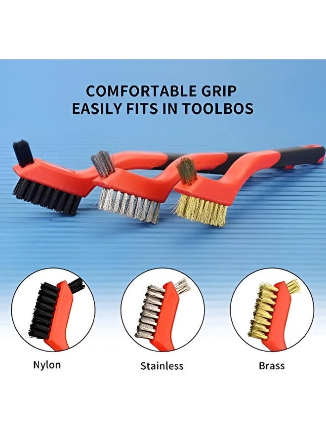 Small Wire Brush Set – 3-Piece Cleaning Brushes with Stainless Steel, Brass, and Nylon Bristles – Rust & Paint Removal Hand Tools for Metal, Plastic, and Delicate Surfaces - Image 3