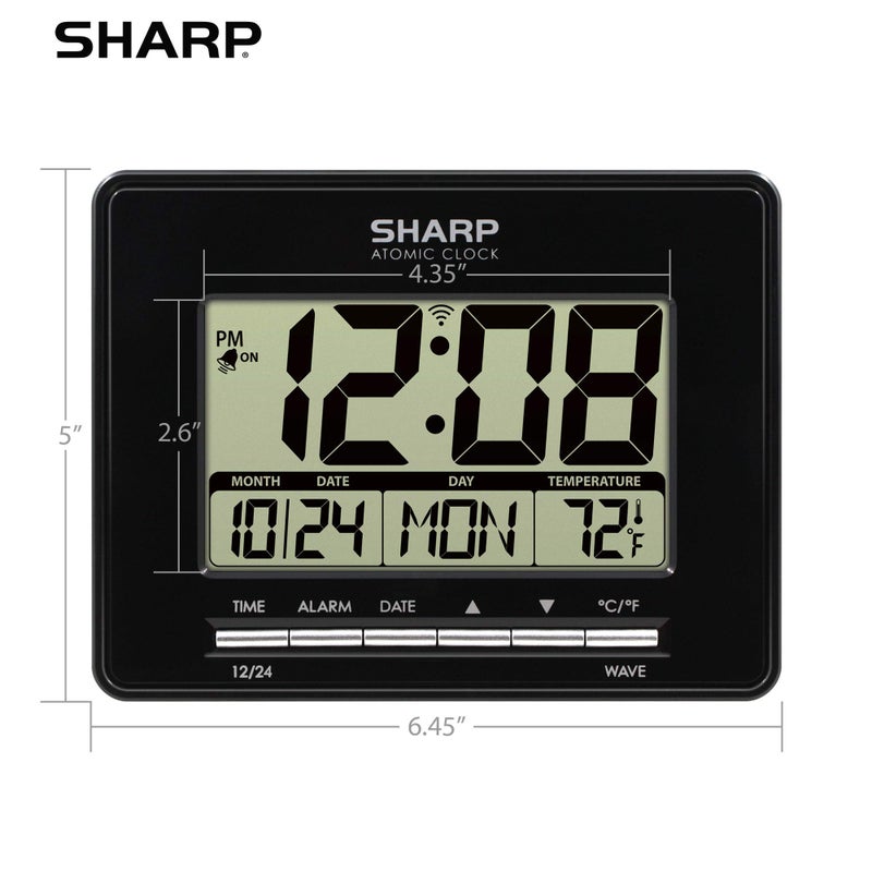 Sharp Atomic Desktop Clock â€“ Auto Set Digital Alarm Clock - Atomic Accuracy - Easy to Read Screen with Time/Date/Temperature Display- Perfect for Nightstand or Desk - Image 5
