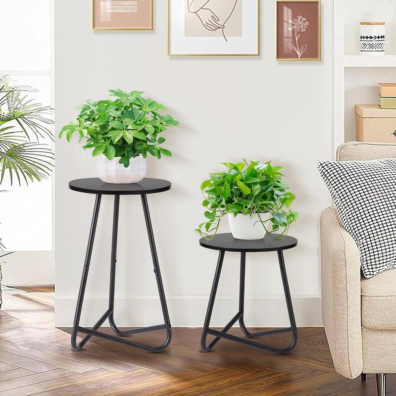 HDANI Round Plant Stand, Flower Stand, Plant Shelf Made of Wood and Metal, Modern Shelf for Indoor Plants for Living Room, Balcony and Office, Black, 35 cm + 50 cm (Set) - Image 3