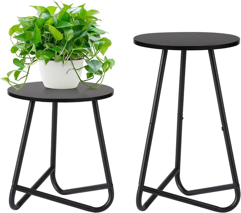 HDANI Round Plant Stand, Flower Stand, Plant Shelf Made of Wood and Metal, Modern Shelf for Indoor Plants for Living Room, Balcony and Office, Black, 35 cm + 50 cm (Set) - Image 1