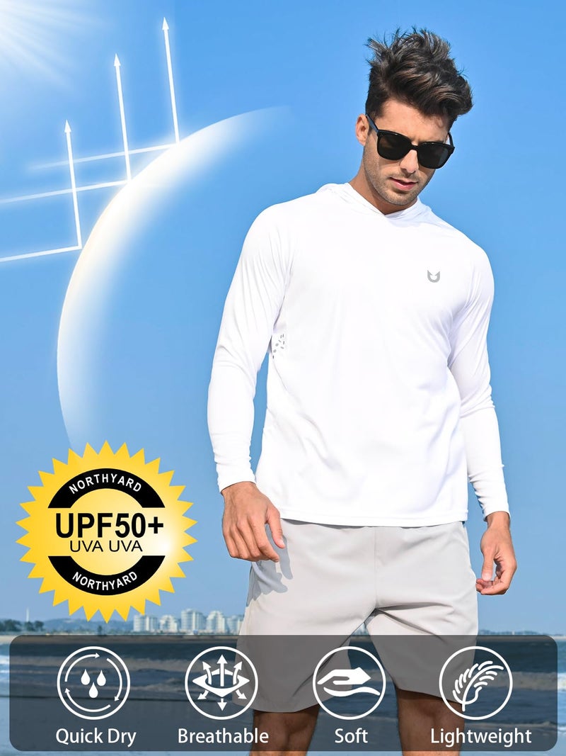 NORTHYARD Men's UPF 50+ Hoodie Shirts Long Sleeve Sun Protection Fishing Swim Beach UV SPF Rash Guard Quick Dry Lightweight White M - Image 3